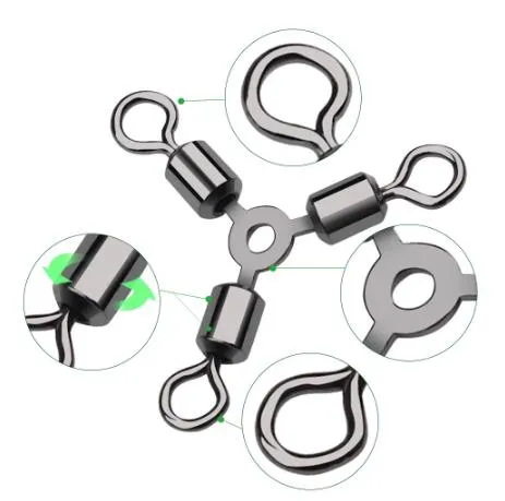 AMYSPORTS 100pcs/Pack Fishing Rolling Swivels 3 Way O-shape