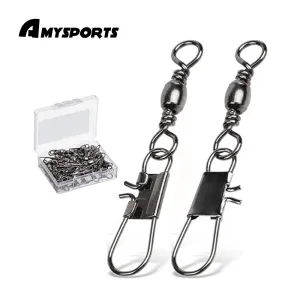 AMYSPORTS 50pcs/Pack Fishing Ball Bearing Swivels with Interlock Snap (Black)