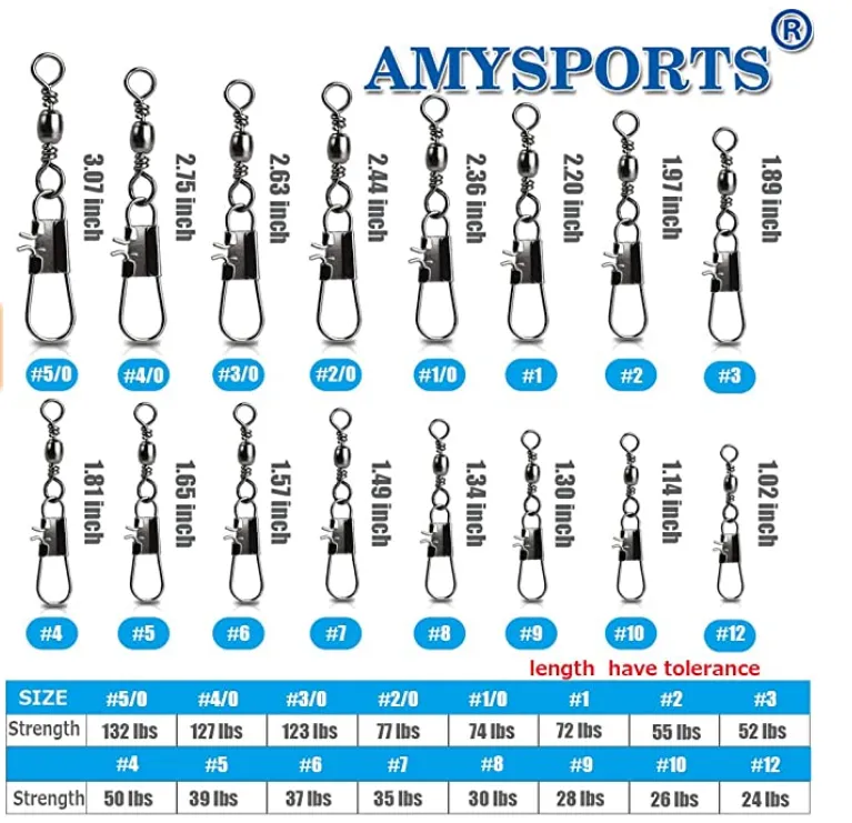 AMYSPORTS 50pcs/Pack Fishing Ball Bearing Swivels with Interlock Snap (Black)