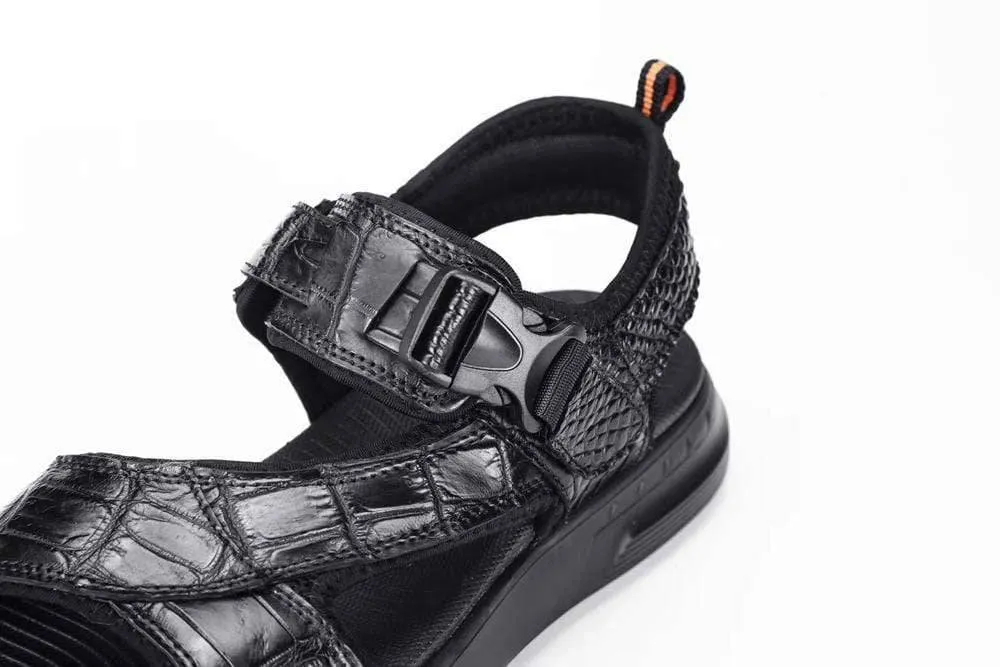 Crocodile Shoes Men's Summer Beach Sandals Crocodile Leather Casual Strap(Magic Tape) Outdoor Sports Shoes