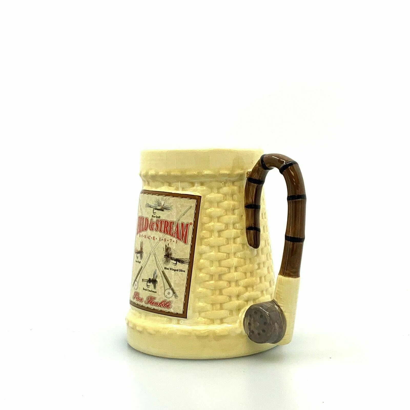 Field & Stream Fly Fishing Rod & Yellow Woven Tackle Box Drink Stein Tankard