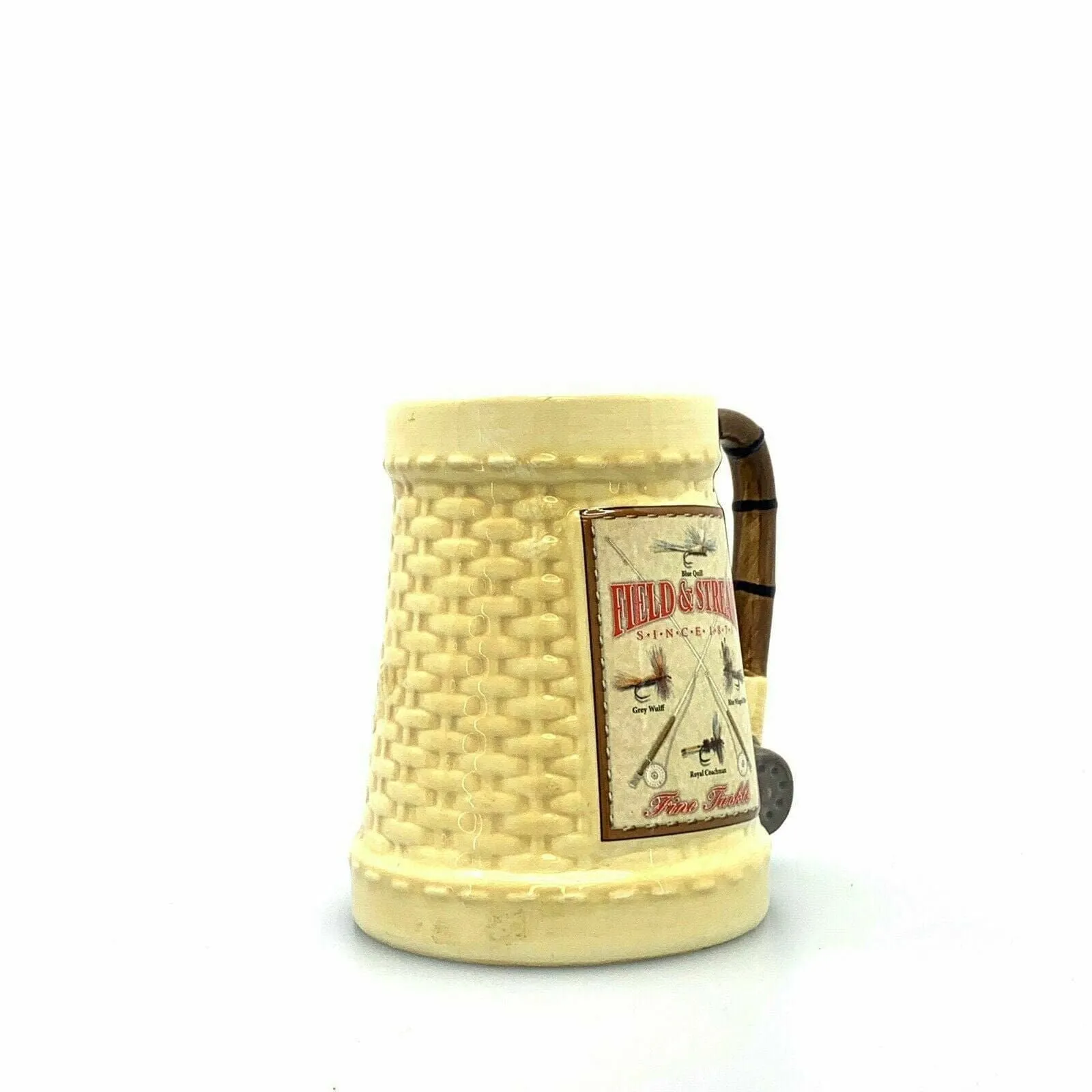 Field & Stream Fly Fishing Rod & Yellow Woven Tackle Box Drink Stein Tankard