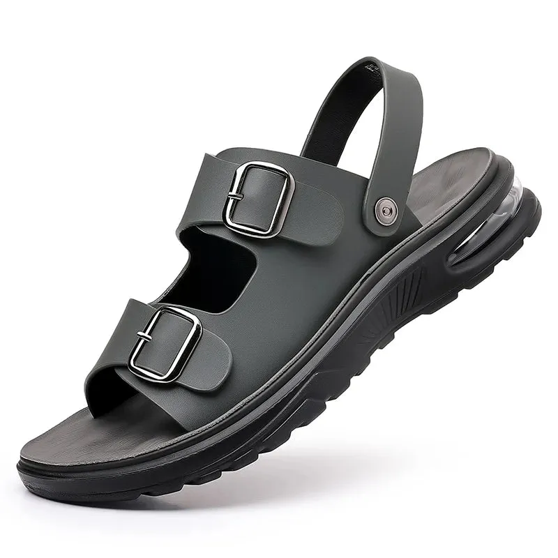 Hnzxzm Summer Men's Genuine Leather Sandals Fashion Casual Non slip Large Hollow Breathable Sandals Men's Beach Shoes Hole Shoes