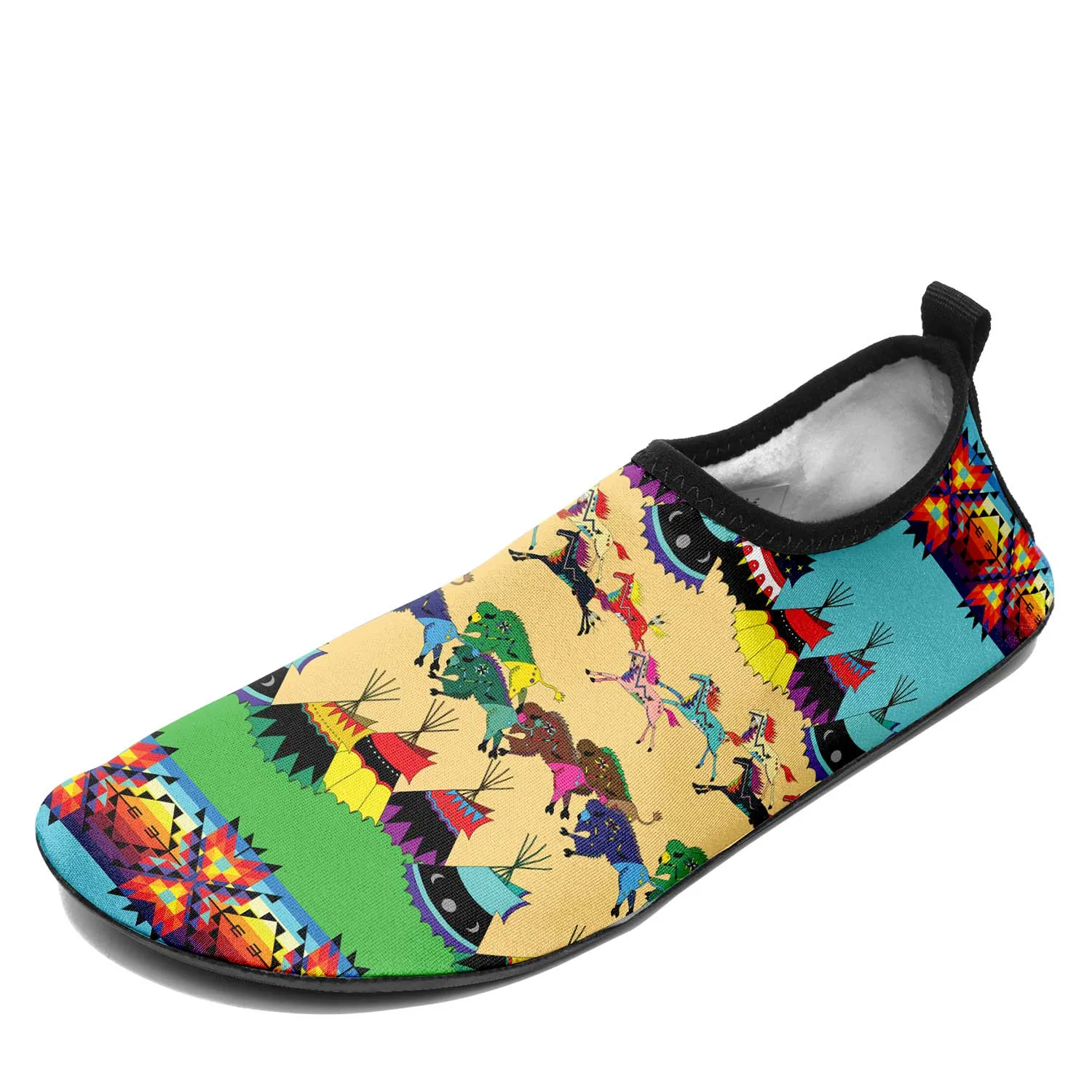 Horses and Buffalo Ledger Torquoise Kid's Sockamoccs Slip On Shoes