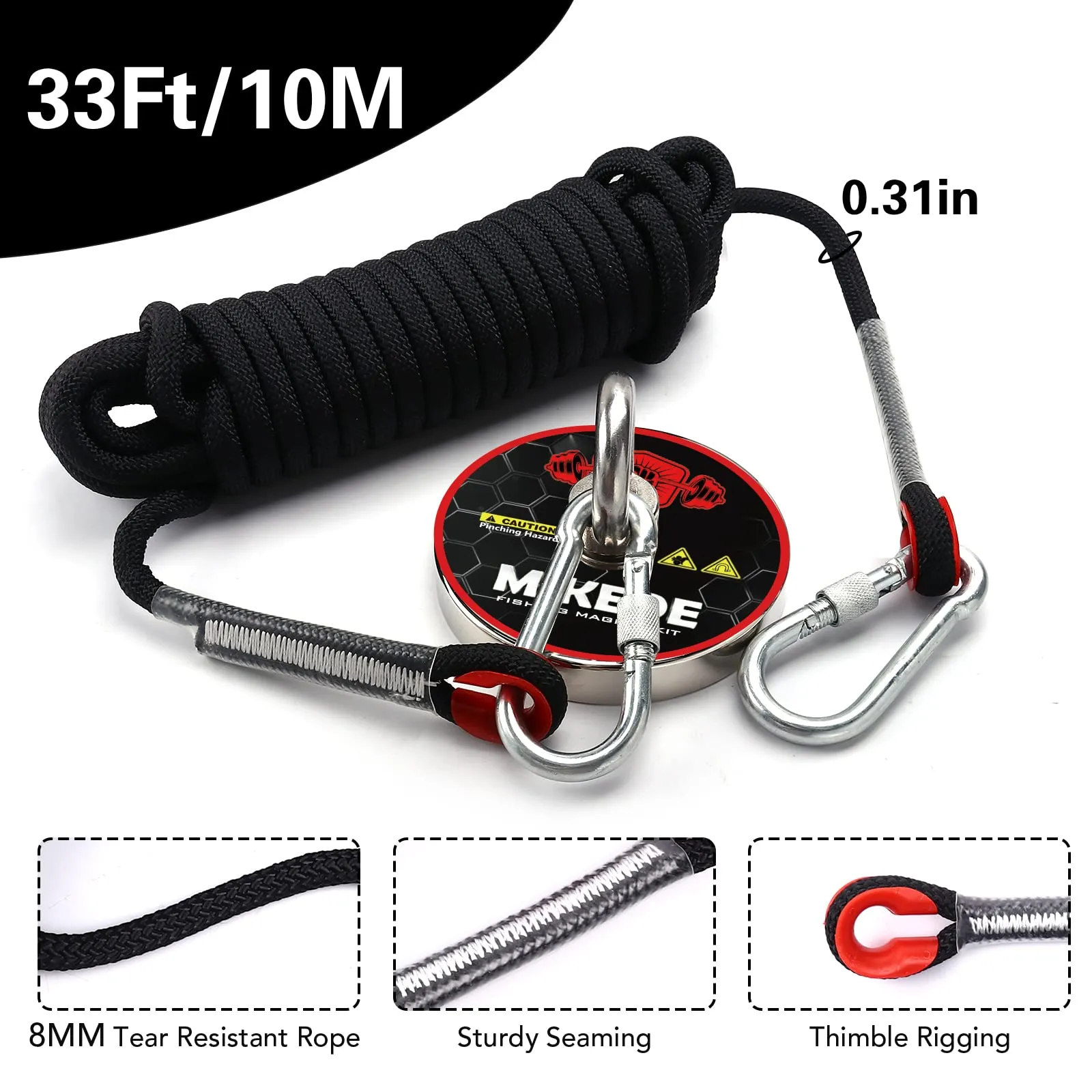 MIKEDE Fishing Magnets, 1080 LBS Pulling Force Strong Magnets Fishing Kit with Heavy Duty Rope Diameter 3.94inch(100mm), Big Neodymium Rare Earth Magnet for Retrieving in River and Magnetic Fishing