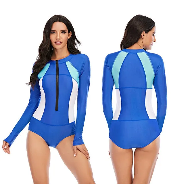 Rashguard Women Long Sleeve: Blue & White